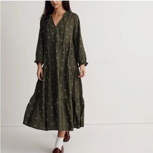 Madewell Olive Ruffle Midi Dress